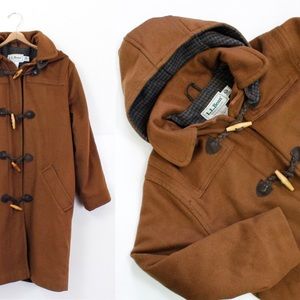 L.L. Bean vintage brown wool duffle coat with hood